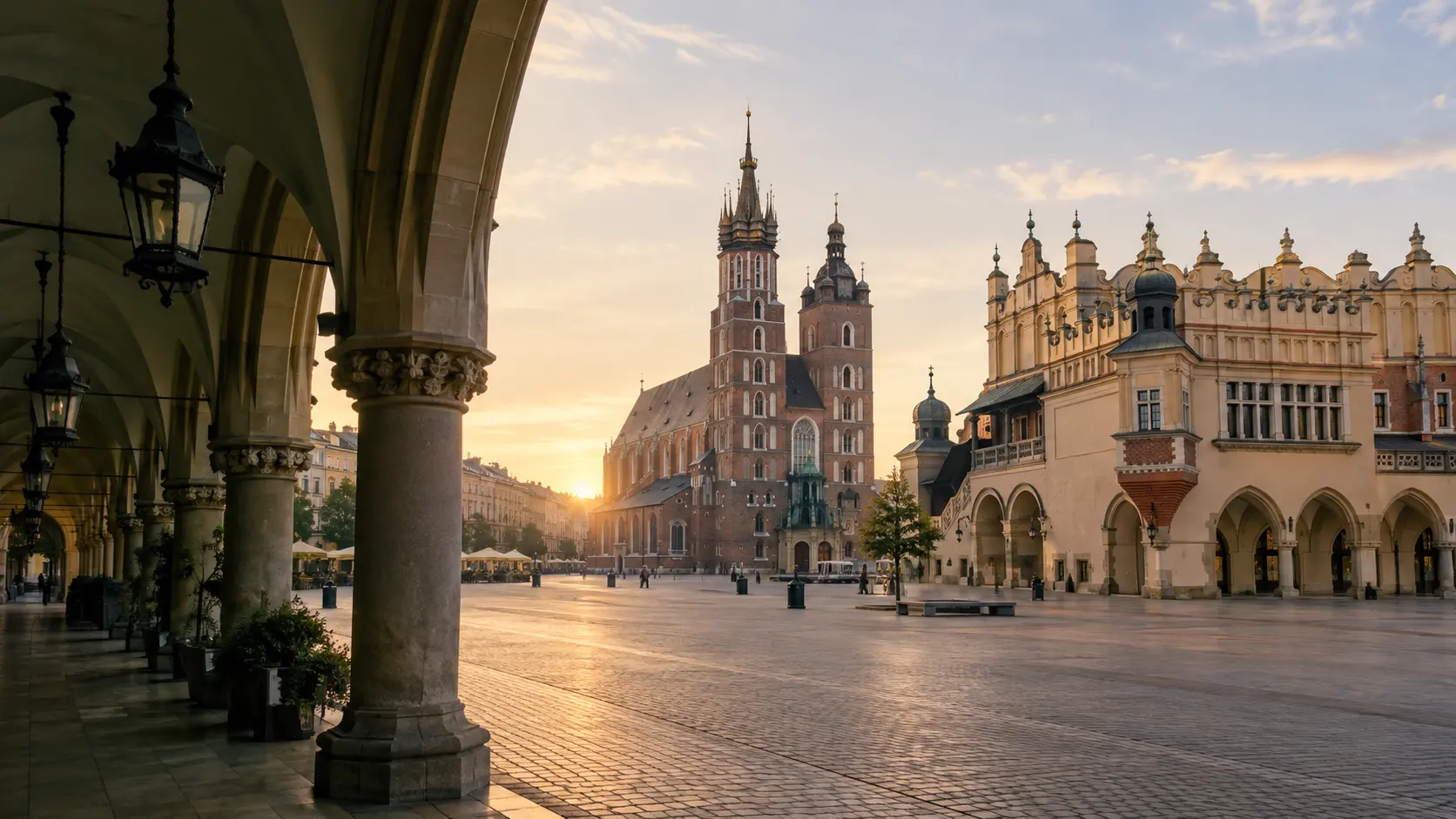Rynek Główny w Krakowie o poranku