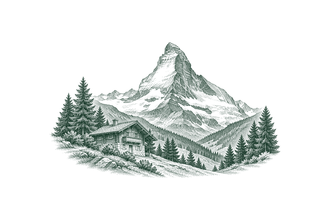 Szczyt Matterhorn nad alpejską doliną